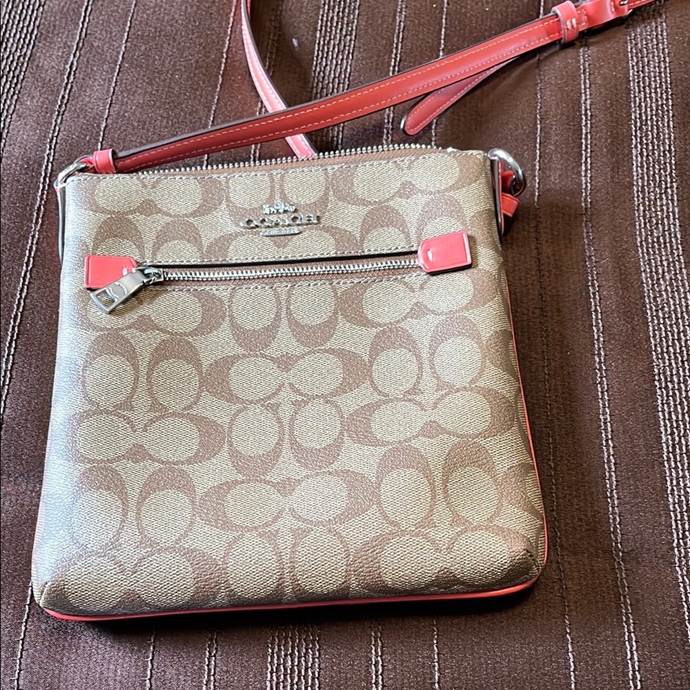 Coach Pink and Brown Crossbody Bag with Signature Monogram